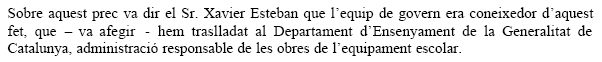 Respuesta del Ayuntamiento de Gavà al ruego de C's de Gavà donde solicitaban juegos (columpios, toboganes, ...) en el patio del nuevo CEIP Gavà Mar (25 de Septiembre de 2008)